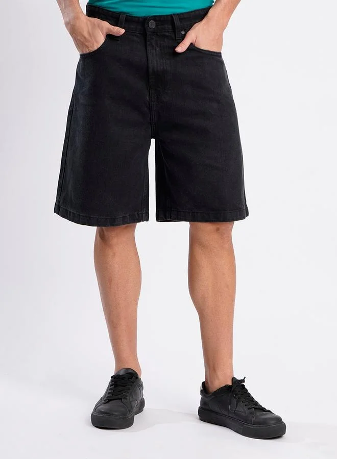 Styli Men Black Relaxed Fit Denim Shorts By Bene Kleed