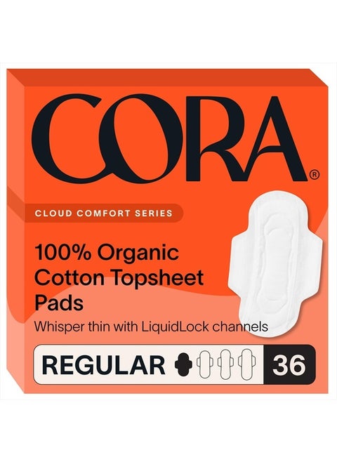 Organic Pads | Ultra Thin Period Pads with Wings | Regular Absorbency | Ultra-Absorbent Sanitary Pads for Women | 100% Organic Cotton Topsheet (36 Count)