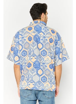 Jack Jones Men Oversized Fit Graphic Print Short Sleeves Casual Shirt, Blue Combo  - Image 4