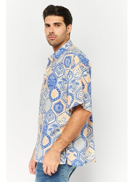 Jack Jones Men Oversized Fit Graphic Print Short Sleeves Casual Shirt, Blue Combo  - Image 3