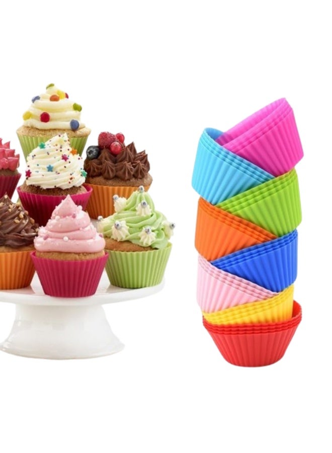 Round Silicone Cake Mold 12 Pieces for Cupcakes and Muffins Non Stick Baking Tray Heat Resistant Flexible Bakeware for Oven and Kitchen Use - Image 1