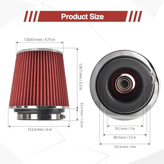 GESEXI Clamp On Air Intake Filter fits 3 In /3.5 In /4 In Three Different Size, Washable Cone Air Intake Filter - Image 2