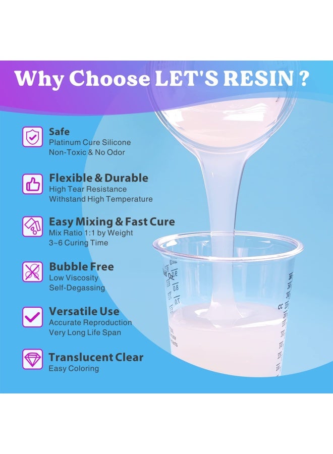 LET'S RESIN مجموعة صنع قوالب السيليكون من Let S Resin 580G 20.46Oz مطاط السيليكون الشفاف السيليكون السائل لصنع القوالب صنع القوالب نسبة خلط السيليكون 1 1 صب السيليكون لقالب السيليكون - Image 2