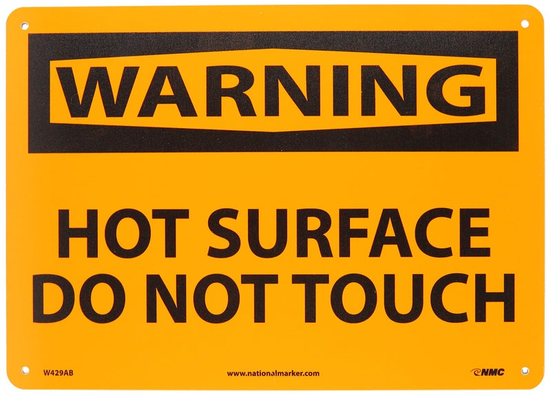 NMC W429AB OSHA Sign, Legend "WARNING - HOT SURFACE DO NOT TOUCH", 14" Length x 10" Height, Aluminum, Black on Orange - Image 1