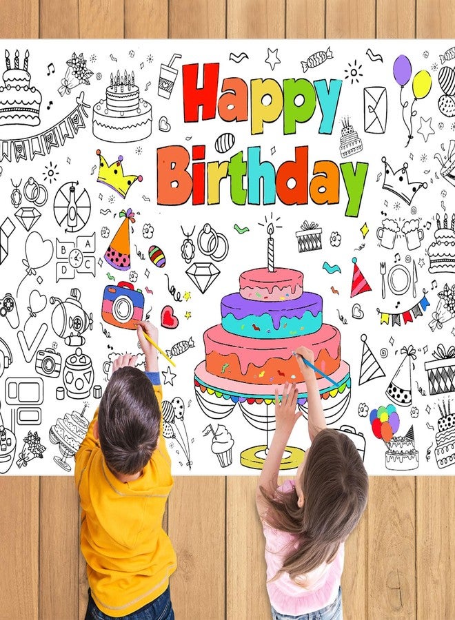 JOFONY Happy Birthday Giant Coloring Tablecloth Poster for Kids,30x72Inch DIY Art Activity Birthday Drawing Paper Coloring Tablecloth Poster Table Cover Mat Home Classroom Birthday Party Suppiles - Image 1