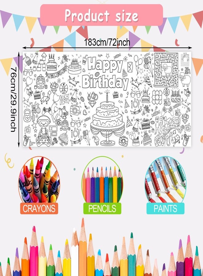 JOFONY Happy Birthday Giant Coloring Tablecloth Poster for Kids,30x72Inch DIY Art Activity Birthday Drawing Paper Coloring Tablecloth Poster Table Cover Mat Home Classroom Birthday Party Suppiles - Image 2