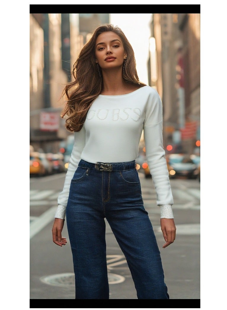 جس بلوزة جيس النسائية ذات الأكمام الطويلة باللون الأبيض - Image 2