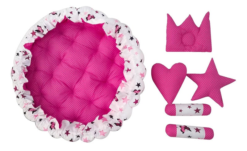 LOREM Pink 5 Pillows Round Shape Cotton Baby Bed for 01 Year BB03CMC - Image 5