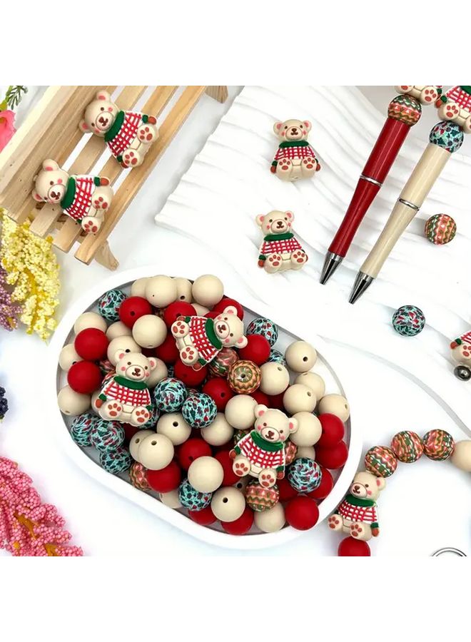 33pcs 3D Christmas Bear Silicone Beads For DIY Jewelry Making Christmas Gift - Image 5