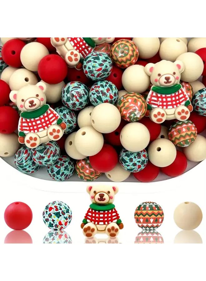 33pcs 3D Christmas Bear Silicone Beads For DIY Jewelry Making Christmas Gift - Image 1