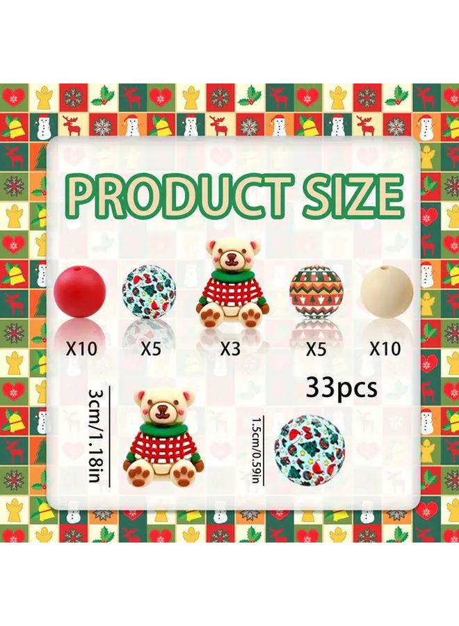 33pcs 3D Christmas Bear Silicone Beads For DIY Jewelry Making Christmas Gift - Image 4