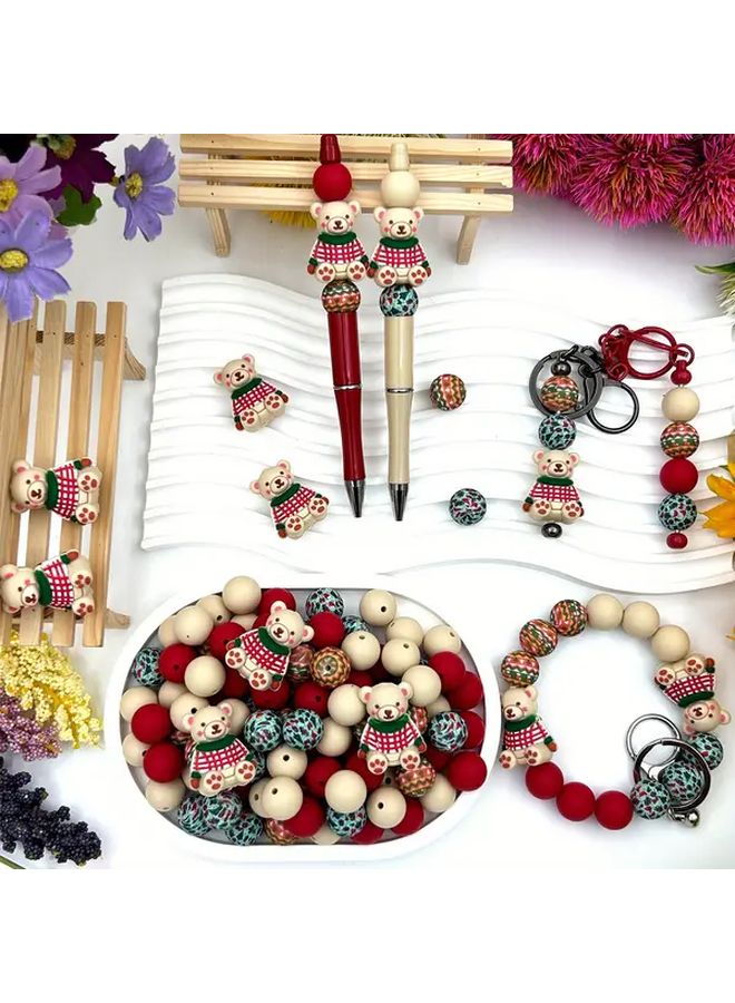 33pcs 3D Christmas Bear Silicone Beads For DIY Jewelry Making Christmas Gift - Image 2