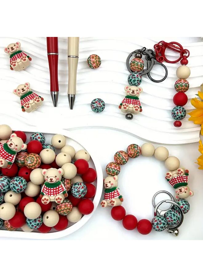 33pcs 3D Christmas Bear Silicone Beads For DIY Jewelry Making Christmas Gift - Image 3