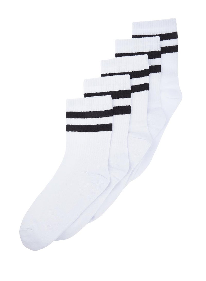 trendyol Cotton Striped White Socks - College, Tennis, Medium Size TMNSS24CO00017 5 Pack - Image 2