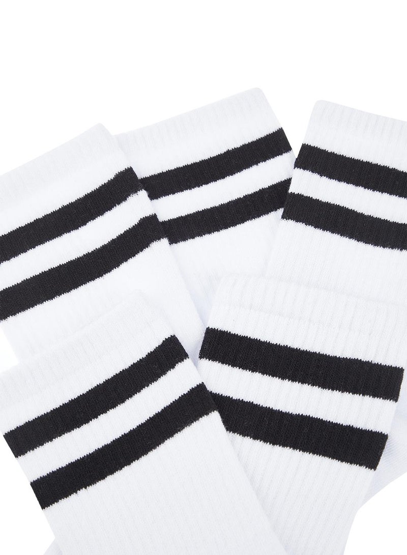 trendyol Cotton Striped White Socks - College, Tennis, Medium Size TMNSS24CO00017 5 Pack - Image 3