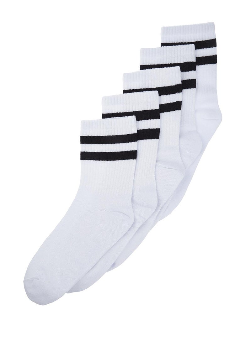 trendyol Cotton Striped White Socks - College, Tennis, Medium Size TMNSS24CO00017 5 Pack - Image 4