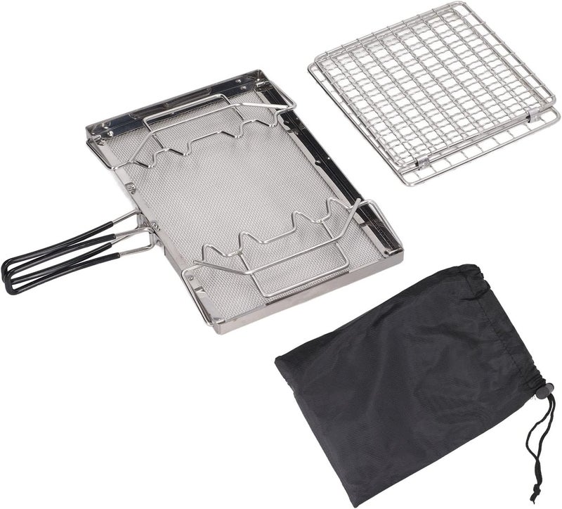 Camping Stove Toaster, Foldable Portable Gas Toaster, Stainless Steel Outdoor Stovetop Toaster with Stable Structure for Picnic BBQ Camping Hiking, Includes Baking Net and Storage - Image 1