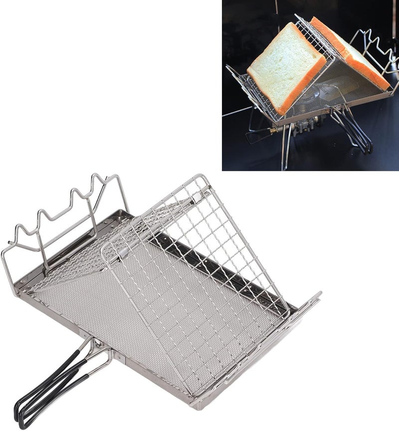 Camping Stove Toaster, Foldable Portable Gas Toaster, Stainless Steel Outdoor Stovetop Toaster with Stable Structure for Picnic BBQ Camping Hiking, Includes Baking Net and Storage - Image 4