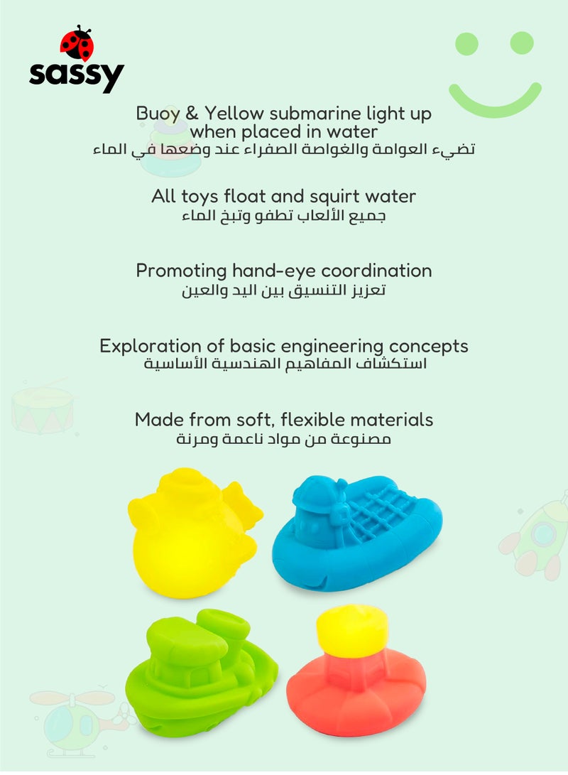 ساسي مجموعة ألعاب الحمام العائمة من ساسي - عوامة وقوارب مضيئة بالماء، تعليم ستيم، لعب حسي، آمنة للأطفال من عمر 6 شهور، ممتعة وتعليمية لوقت الاستحمام - Image 3