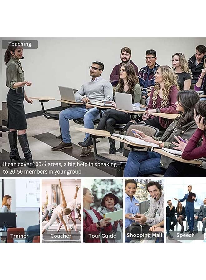 L&E Voice Amplifier Microphone Headset,2200 mAh Rechargeable Voice Amplifier Portable for Teachers,Training,Meeting,Tour Guide,Yoga,Fitness,Classroom etc (Black) - Image 5