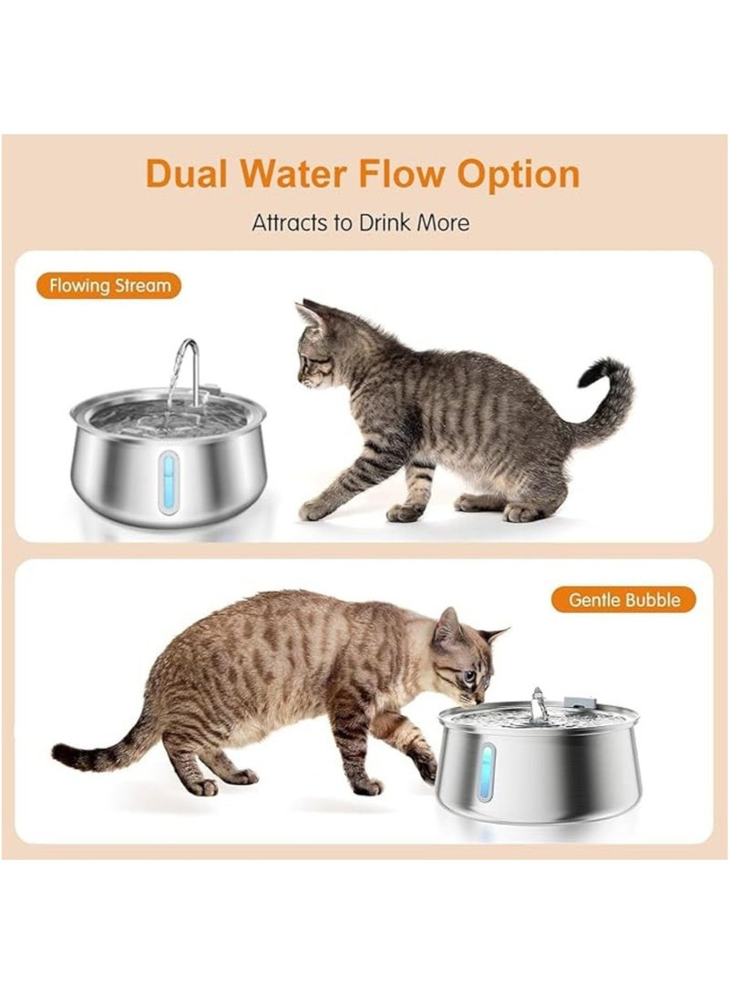 MASINGAA Cat Water Fountain, 4L Automatic Stainless Steel Pet Fountain with LED Light Water Level Window, Dog Water Dispenser for Multiple Pets Drinking - Image 5