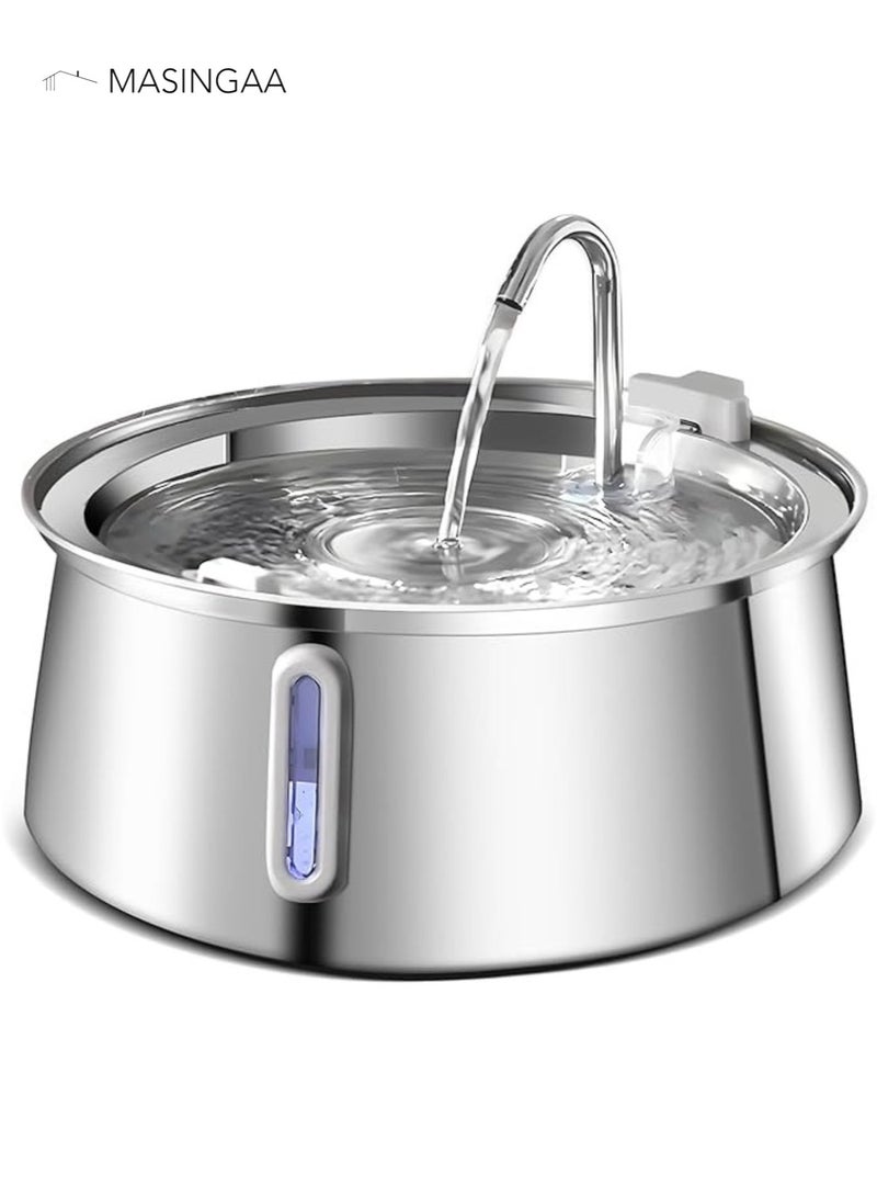 MASINGAA Cat Water Fountain, 4L Automatic Stainless Steel Pet Fountain with LED Light Water Level Window, Dog Water Dispenser for Multiple Pets Drinking - Image 2