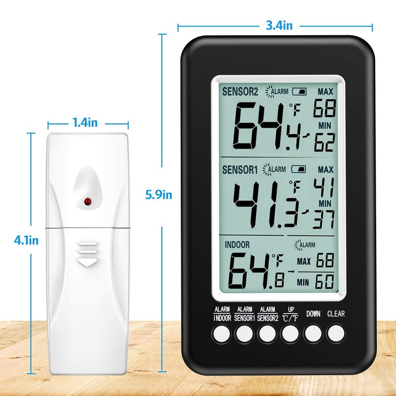 AMIR (Upgraded Version) Refrigerator Thermometer, Wireless Digital Freezer Thermometer with 2 Sensors, Indoor Outdoor Thermometer with Audible Alarm Temperature Gauge for Freezer Kitchen Home - Image 4