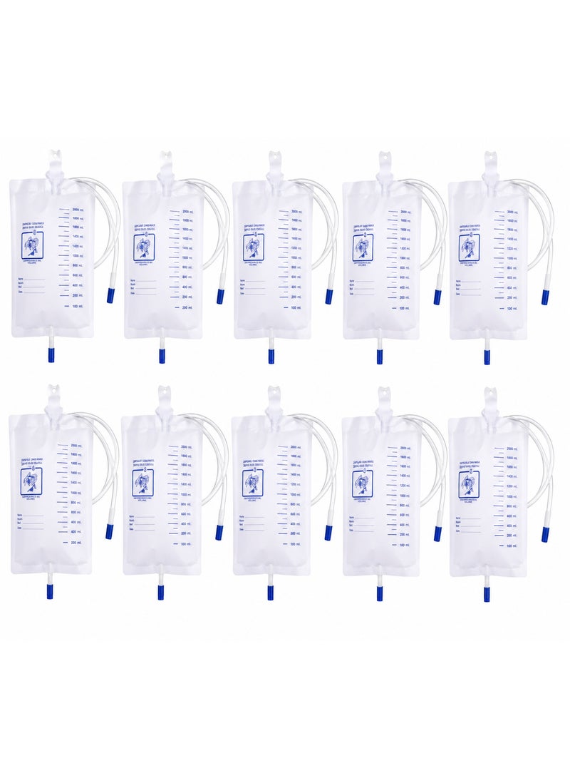 Urine Collection Bag 10 Pack 2000ml – Disposable Medical Urinary Drainage Bag with Tube & Valve