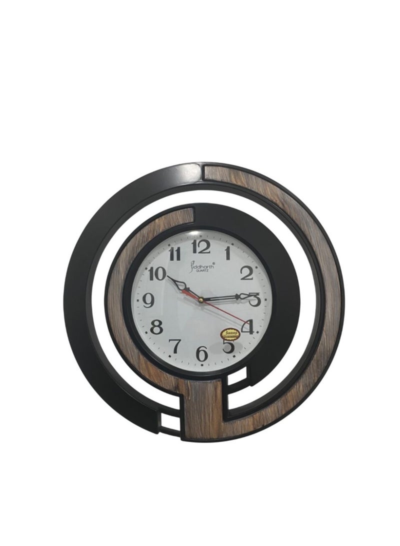 Siddharth Quartz Round Wooden Clock Boom Glass Silent Sweep Wall Clock - Black & Wood - Image 3