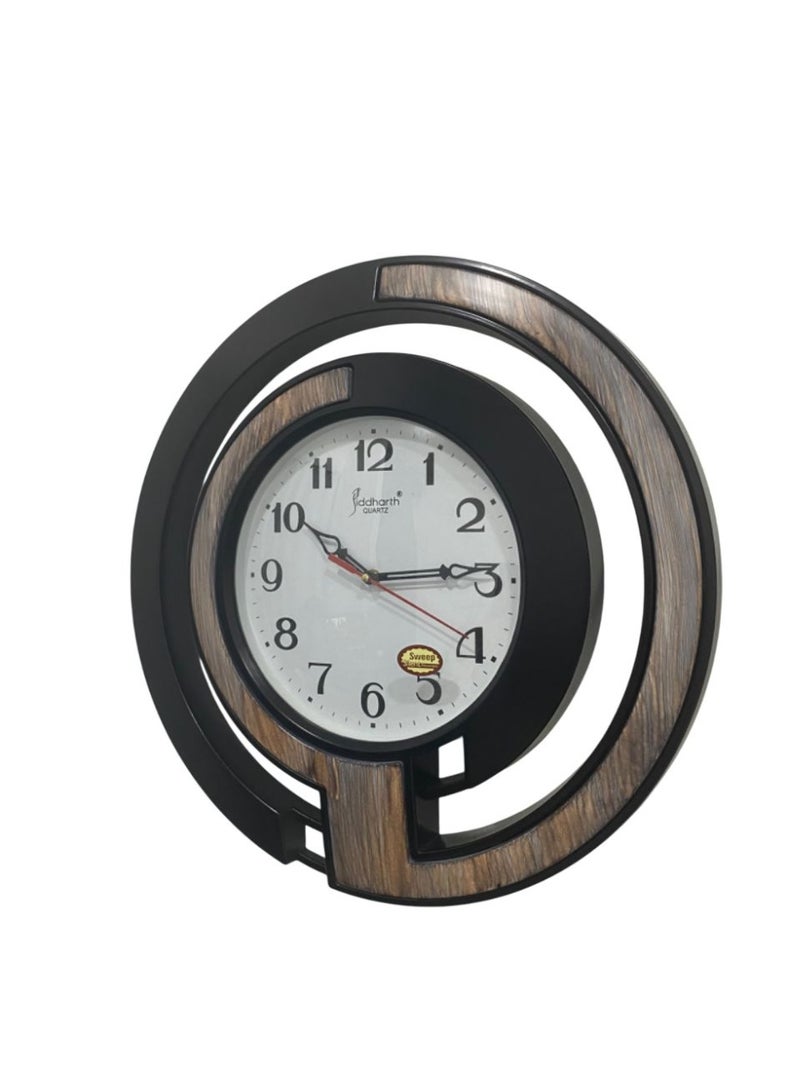 Siddharth Quartz Round Wooden Clock Boom Glass Silent Sweep Wall Clock - Black & Wood - Image 2