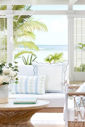 Hofdeco Premium Coastal Patio Indoor Outdoor Lumbar Pillow Cover Only 12x20 Water Repellent for Backyard Couch Baby Blue Print Stripe Floral - Image 3