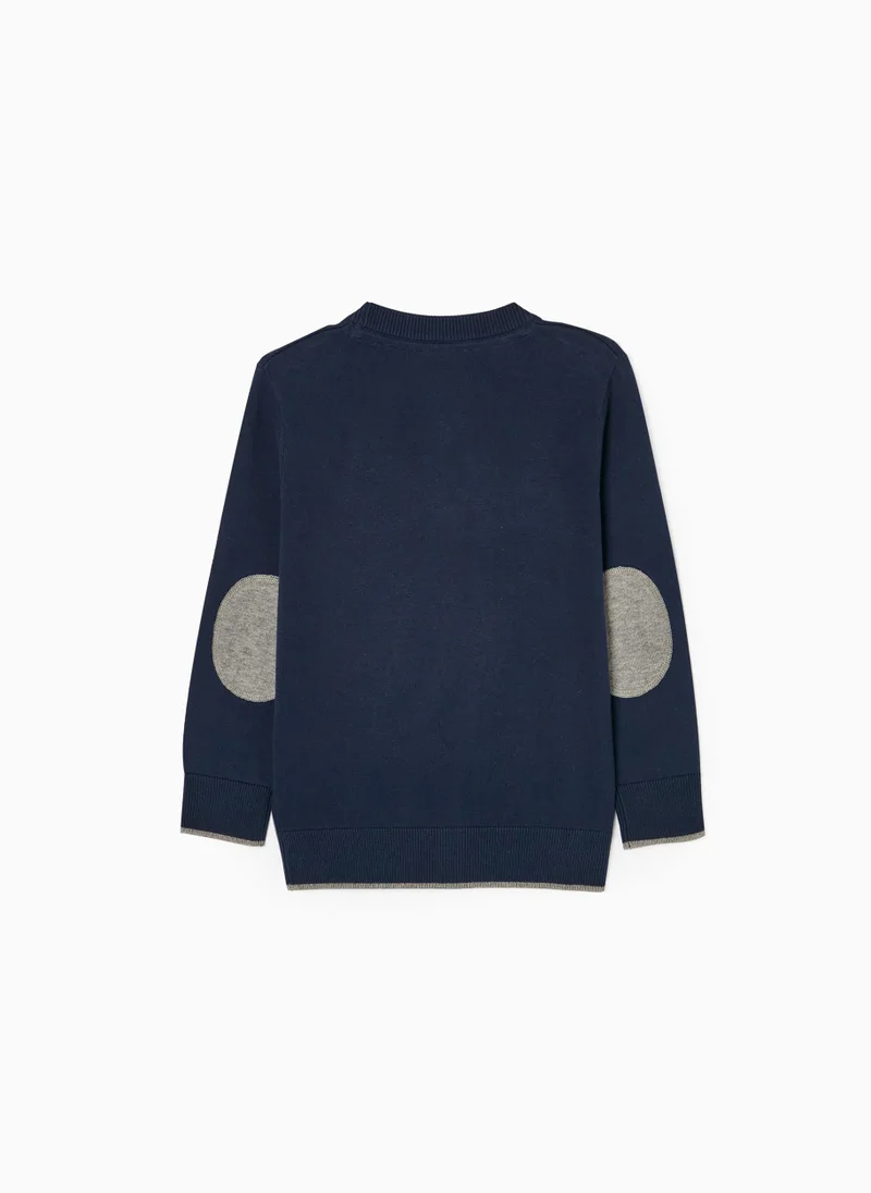Zippy Cardigan with Elbow Pads for Boys, Dark Blue