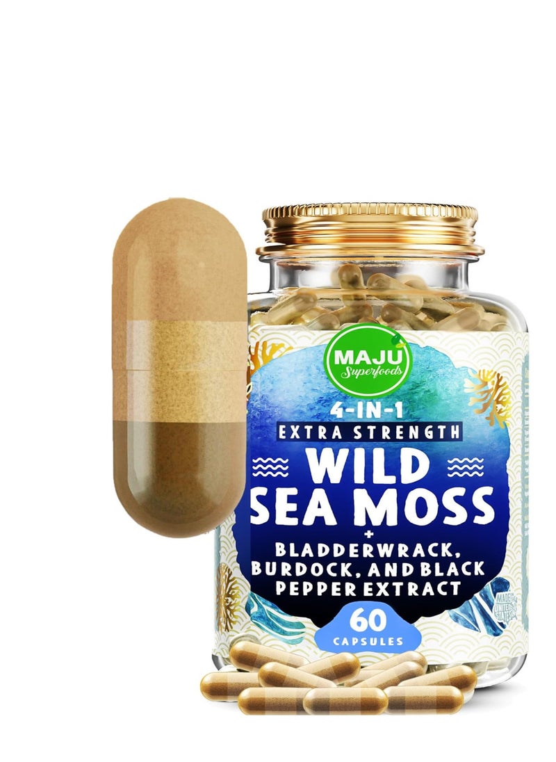 Maju Superfoods - ماجو سوبرفوودز طحالب بحرية برية 4 في 1 قوة إضافية مستخلص الفلفل الأسود من نبات الطحالب البحرية 60 كبسولة - Image 1