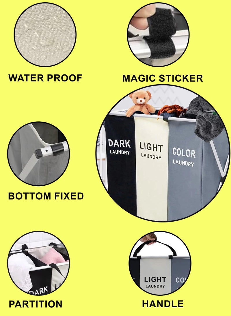 Toshonics Laundry Basket Sorter with Removable Waterproof Bags, Durable Foldable Design, Oxford Cloth & Aluminum Frame, Dirty Clothes Hamper for Laundry Room, Bedroom, Bathroom, Closet, and Dorm Storage - Image 5