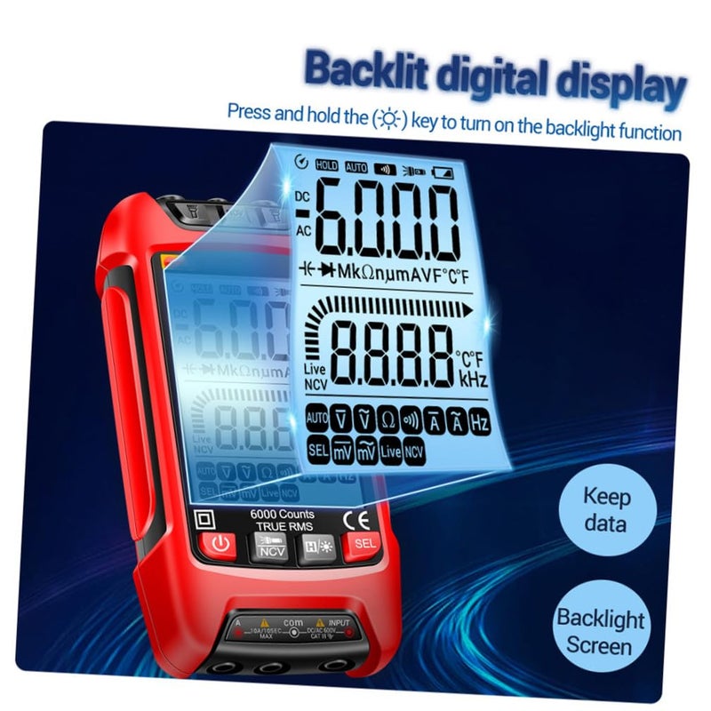جهاز قياس رقمي متعدد الوظائف من DOITOOL مع كاشف NCV، شاشة LCD عالية الوضوح لقياس الجهد والتيار المتردد والمستمر والمقاومة والتردد، مزود بمصباح يدوي وإضاءة خلفية، تصميم مضغوط. - Image 3