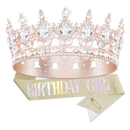 YOUlDIANZI Queen Crown Birthday Set for Women - Tiara, Sash, Princess Rhinestone Headband - Sweet Happy Accessories - Image 1