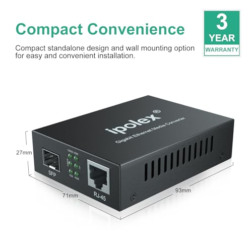 ipolex 1.25G Gigabit Ethernet SFP to RJ45 Fiber Media Converter, 10/100/1000M RJ45 to 1000M SFP Slot, Fiber to Ethernet Converter, Supports 1000BASE-SX/LX SFP LC Transceiver Module - Image 3
