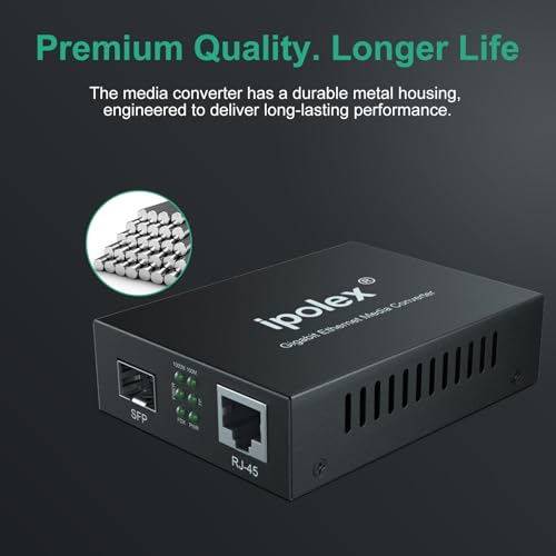 ipolex 1.25G Gigabit Ethernet SFP to RJ45 Fiber Media Converter, 10/100/1000M RJ45 to 1000M SFP Slot, Fiber to Ethernet Converter, Supports 1000BASE-SX/LX SFP LC Transceiver Module - Image 5