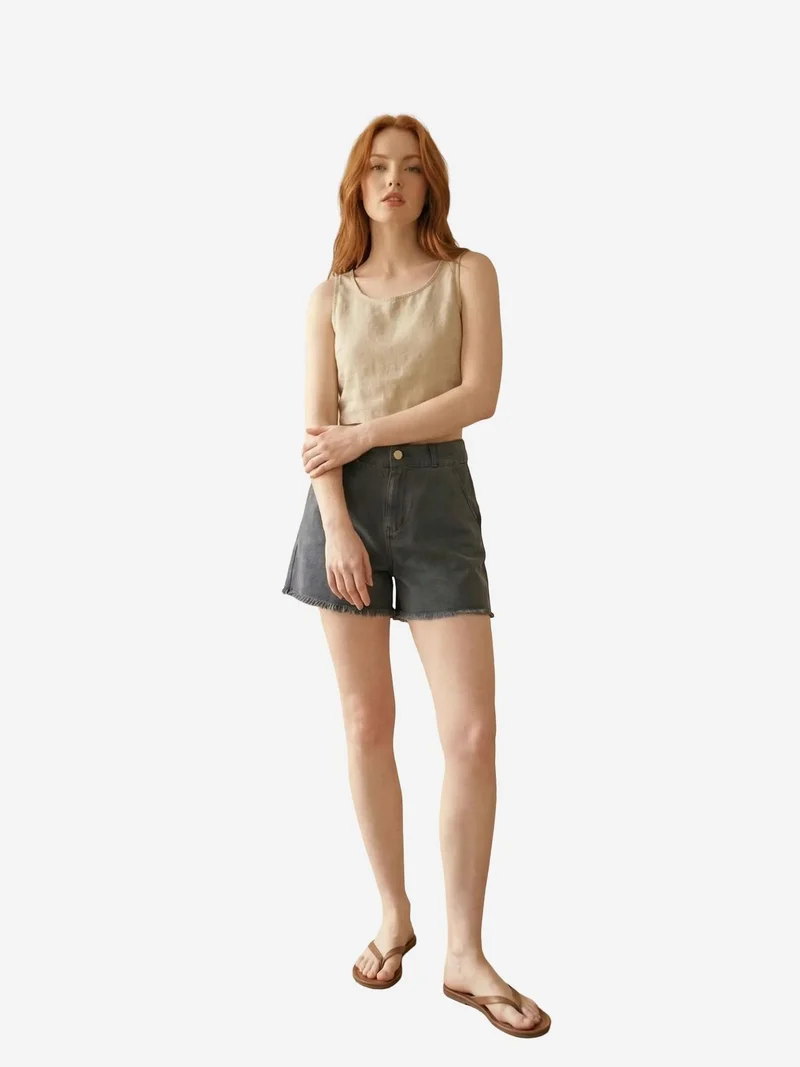 My Fashion Black MY FASHION High Waist Wide Leg Denim Shorts for Women | Best Price UAE