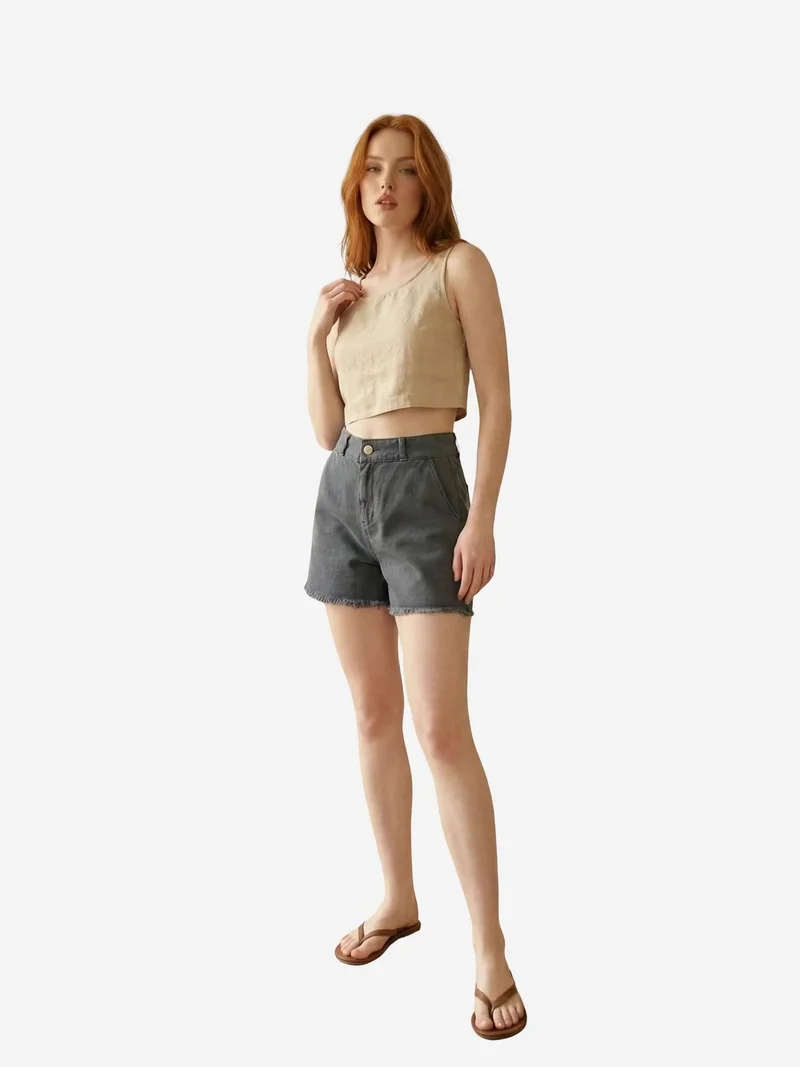 My Fashion Black MY FASHION High Waist Wide Leg Denim Shorts for Women | Best Price UAE