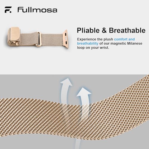 Fullmosa Compatible with Apple Watch Straps 42mm(Series 11 10) 41mm 40mm 38mm Women Men,Milanese Loop Replacement iWatch Strap SE3/2/1 Series 11 10 9 8 7 6 5 4 3 2 1,Rose Gold [NO Watch and Case] - Image 4