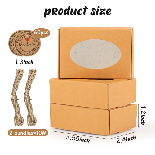 RYKOMO 60 PCS Soap Boxes for Homemade Soap 3.55 X 2.4 X 1.2 Inch Small Soap Packaging Boxes Kraft Soap Box with Window Mini Soap Gift Boxe for Homemade Bakery Candy Cookies Packaging - Image 2