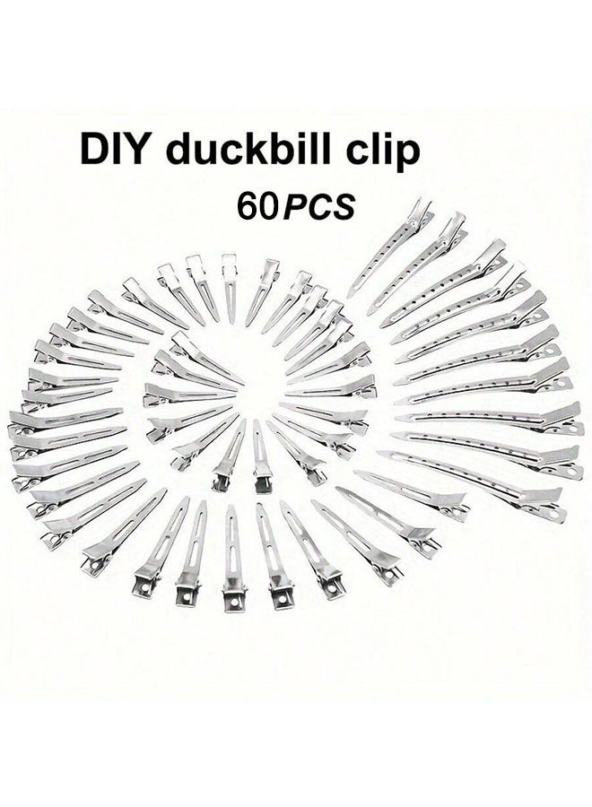 60Pcs Makeup Hairdresser Clips For Styling Of Women Girls，Duck Bill Hair Clips, Hair Sectioning Clips With 3 Different Sizes, DIY Hairdressing Salon Tool Set, Metal Pin Curl Clip, Hair Styling Accessories Kit （Large 30PCS+Medium 15PCS+Small 15PCS） - Image 1