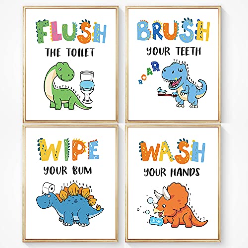 FALJIOK Dinosaur Bathroom Decor, Funny Dinosaur Themed Bathroom Inspirational Quotes Art Print Humorous Quotes Painting, Set of 4 (8”X10”), Unframed - Image 5
