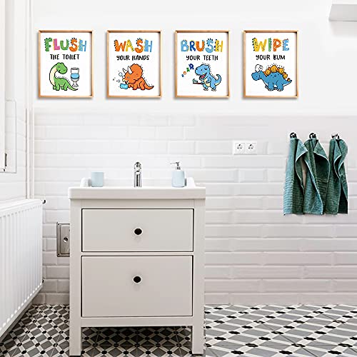 FALJIOK Dinosaur Bathroom Decor, Funny Dinosaur Themed Bathroom Inspirational Quotes Art Print Humorous Quotes Painting, Set of 4 (8”X10”), Unframed - Image 4