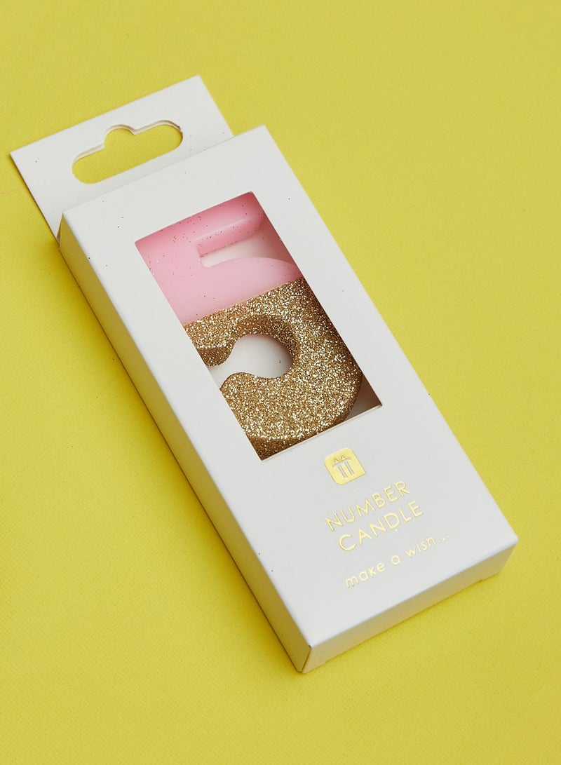 Talking Tables Pink Number 5 Candle with Gold Glitter Premium Quality Cake Topper Decoration For Kids, Adults, 50th Birthday Party, Anniversary, Milestone Age, Height 8cm, 3" - Image 3