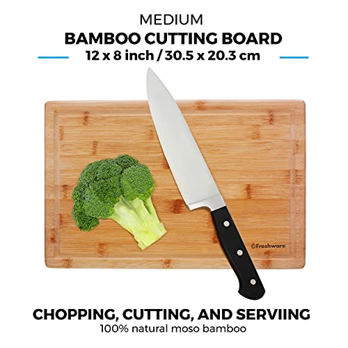 Freshware Bamboo Cutting Boards for Kitchen with Juice Groove [Set of 2] Wood Cutting Board for Chopping Meat, Vegetables, Fruits, Cheese, Knife Friendly Serving Tray with Handles - Image 2