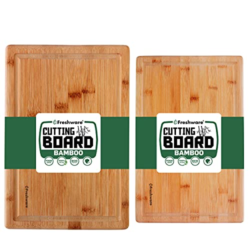 Freshware Bamboo Cutting Boards for Kitchen with Juice Groove [Set of 2] Wood Cutting Board for Chopping Meat, Vegetables, Fruits, Cheese, Knife Friendly Serving Tray with Handles - Image 5