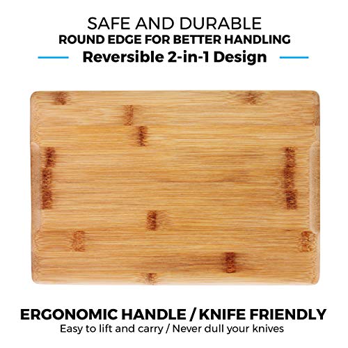 Freshware Bamboo Cutting Boards for Kitchen with Juice Groove [Set of 2] Wood Cutting Board for Chopping Meat, Vegetables, Fruits, Cheese, Knife Friendly Serving Tray with Handles - Image 4