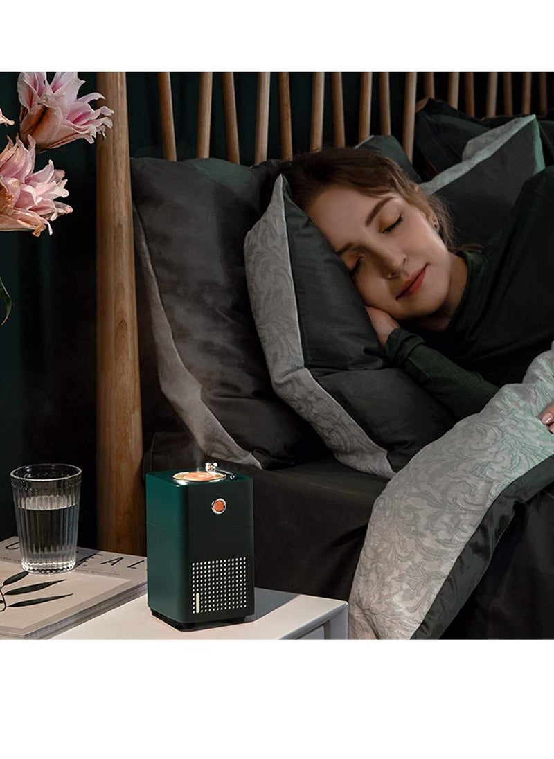 Humidifiers For Bedroom USB-C Portable Desk Humidifier Car  300ml Small Mini Humidifier, Classic Record Player Small Mini Spray with Ambient Night Light Wireless 2 Mist Modes Green